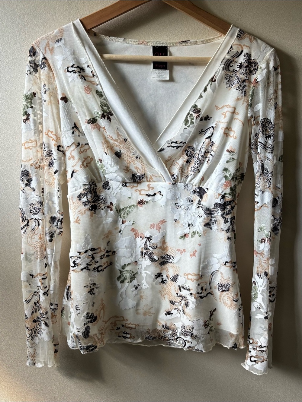 Wrapper Y2K White V-Neck Sheer Top